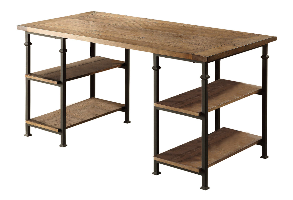 Industrial Solid Wood Writing Desk, 60 in, Black