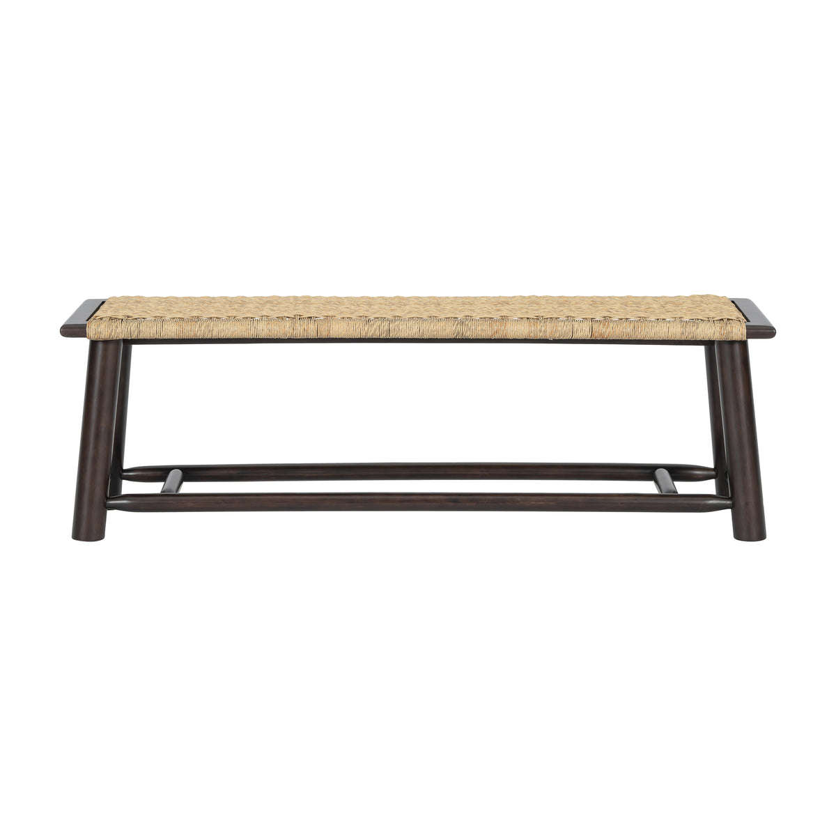 Walnut Finish Solid Wood Outdoor Bench with Rattan Seat, 59 in Wide