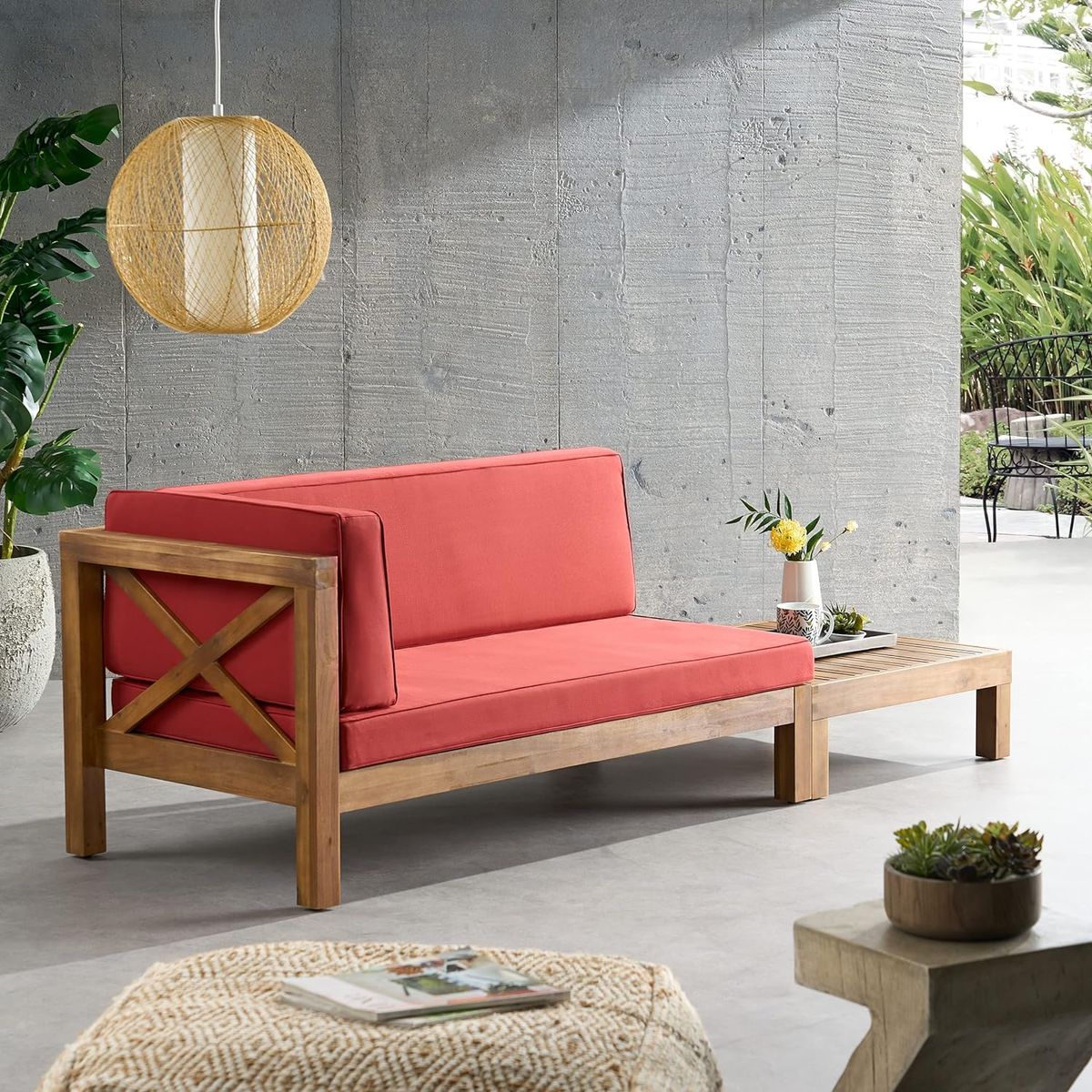 Solid Wood Patio Conversation Set with Cushions