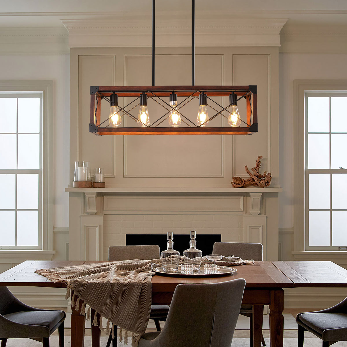 Black and Red Farmhouse 5-Light Chandelier, 32 in
