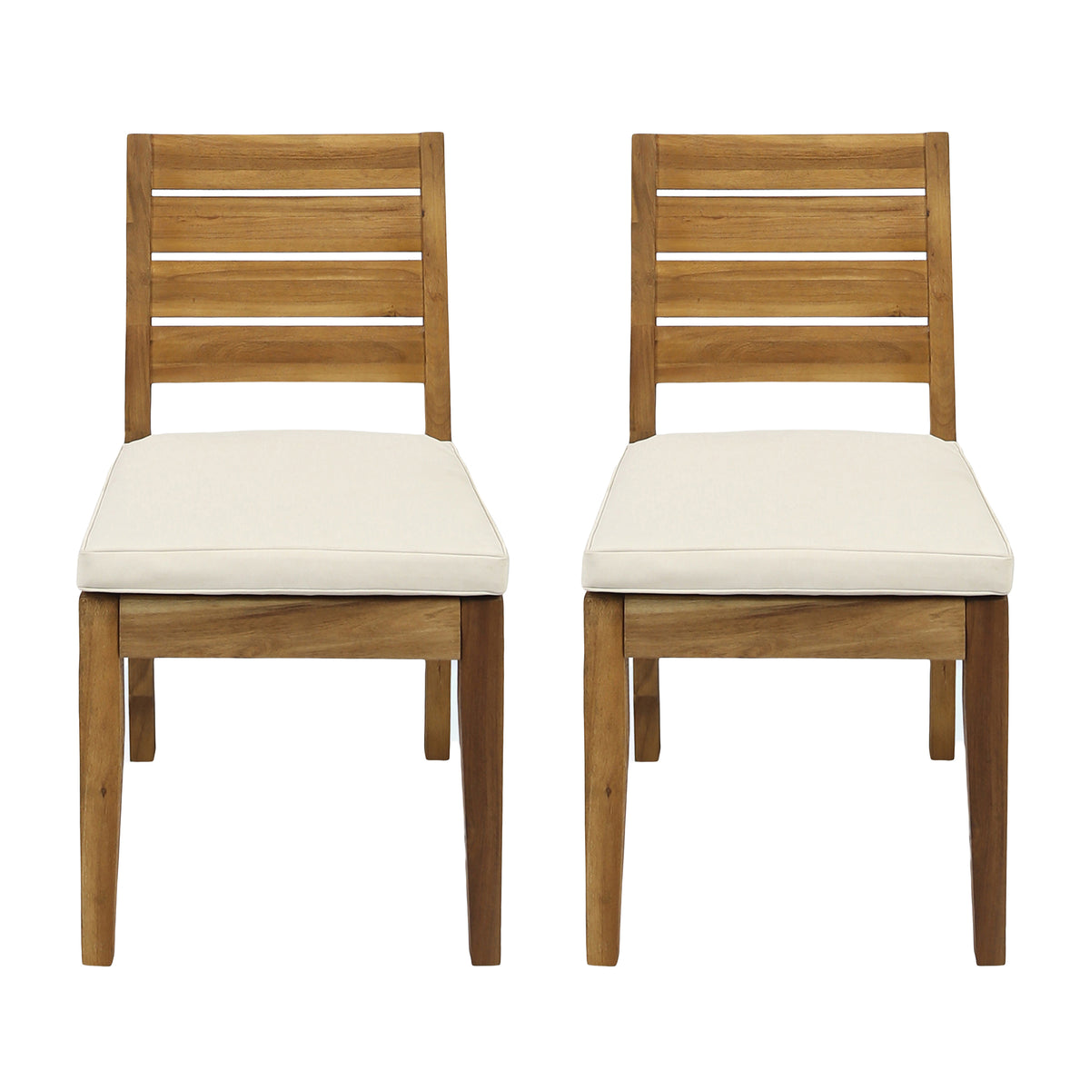 Natural Solid Wood Outdoor Dining Chair with Cushions, Set of 2