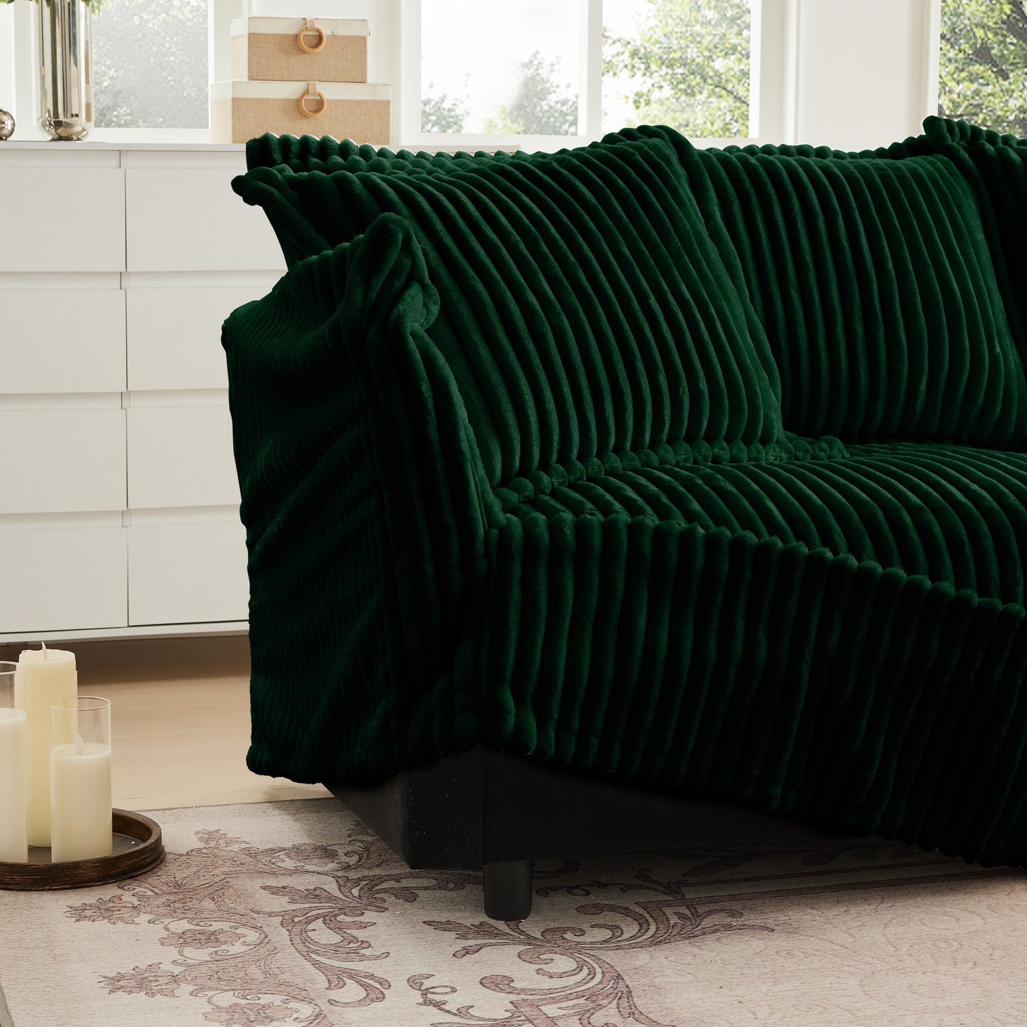 Fluffy 4-Seat Modular Sofa in Corduroy Emerald #Fabric_Corduroy Emerald