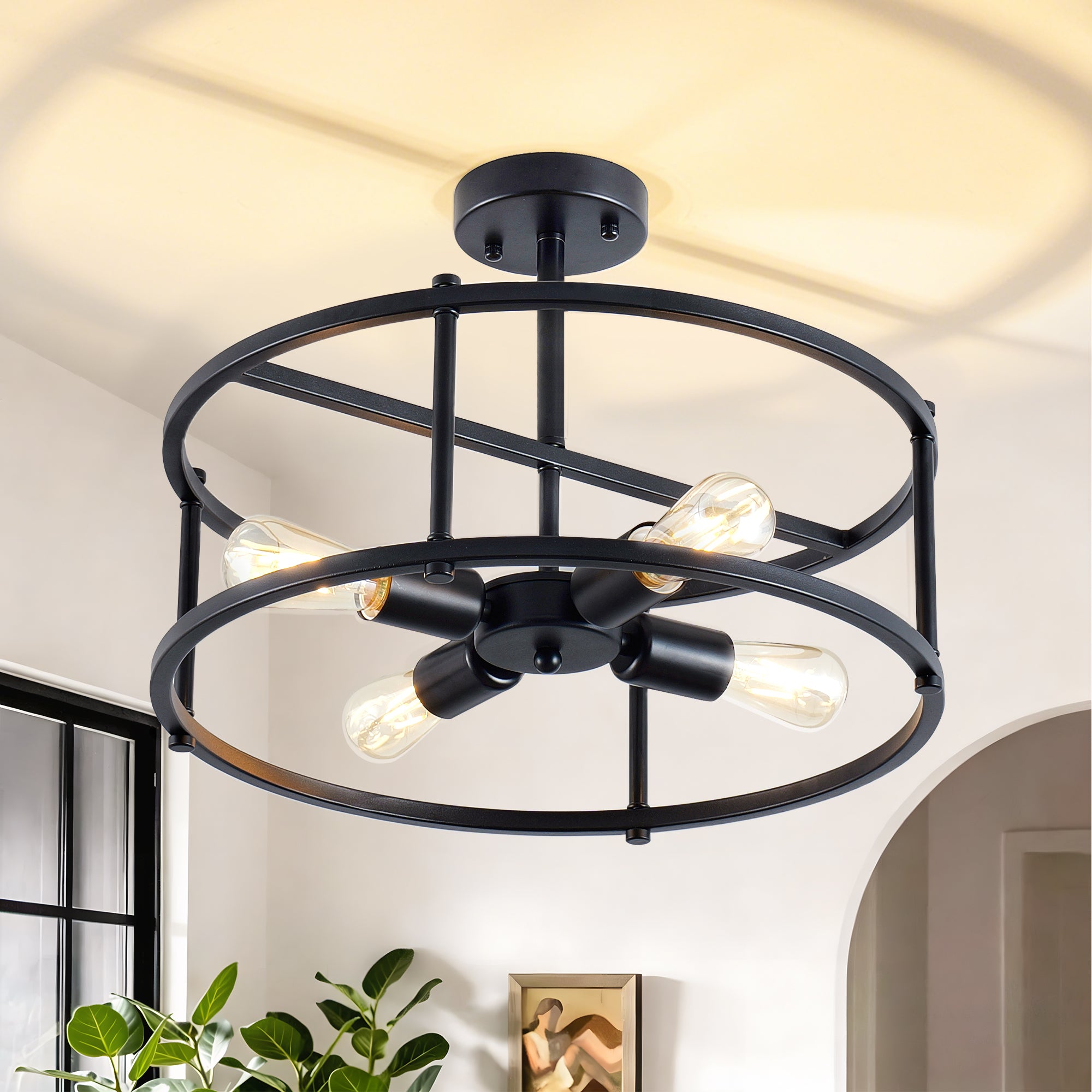 Black Farmhouse 4-Light Chandelier, 17 in