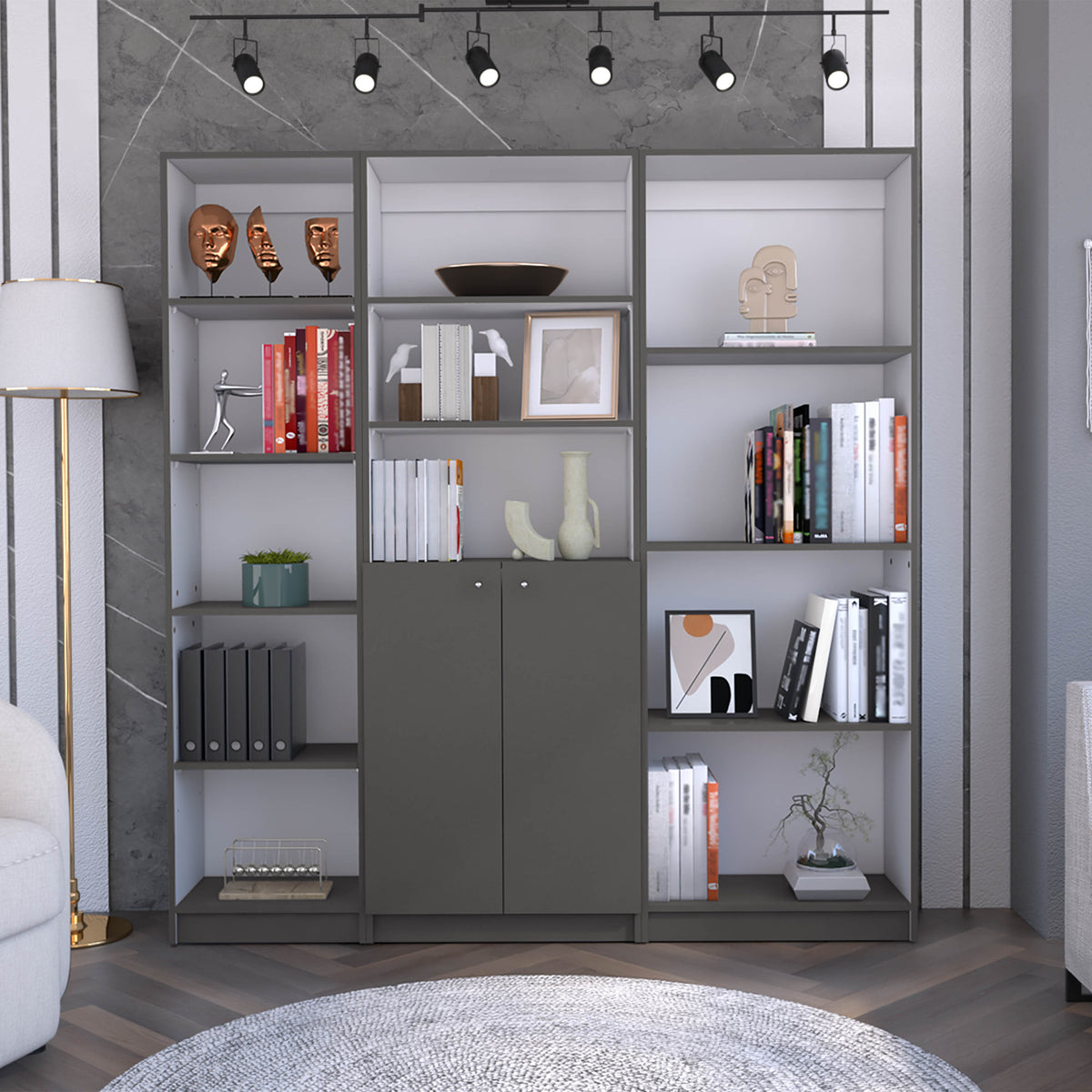 Bookcase, 2 Doors, 71.1 in Tall, Gray