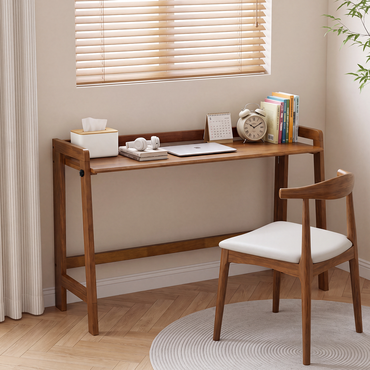 Mid-Century Solid Wood Computer Desk, 49.2 in, Walnut