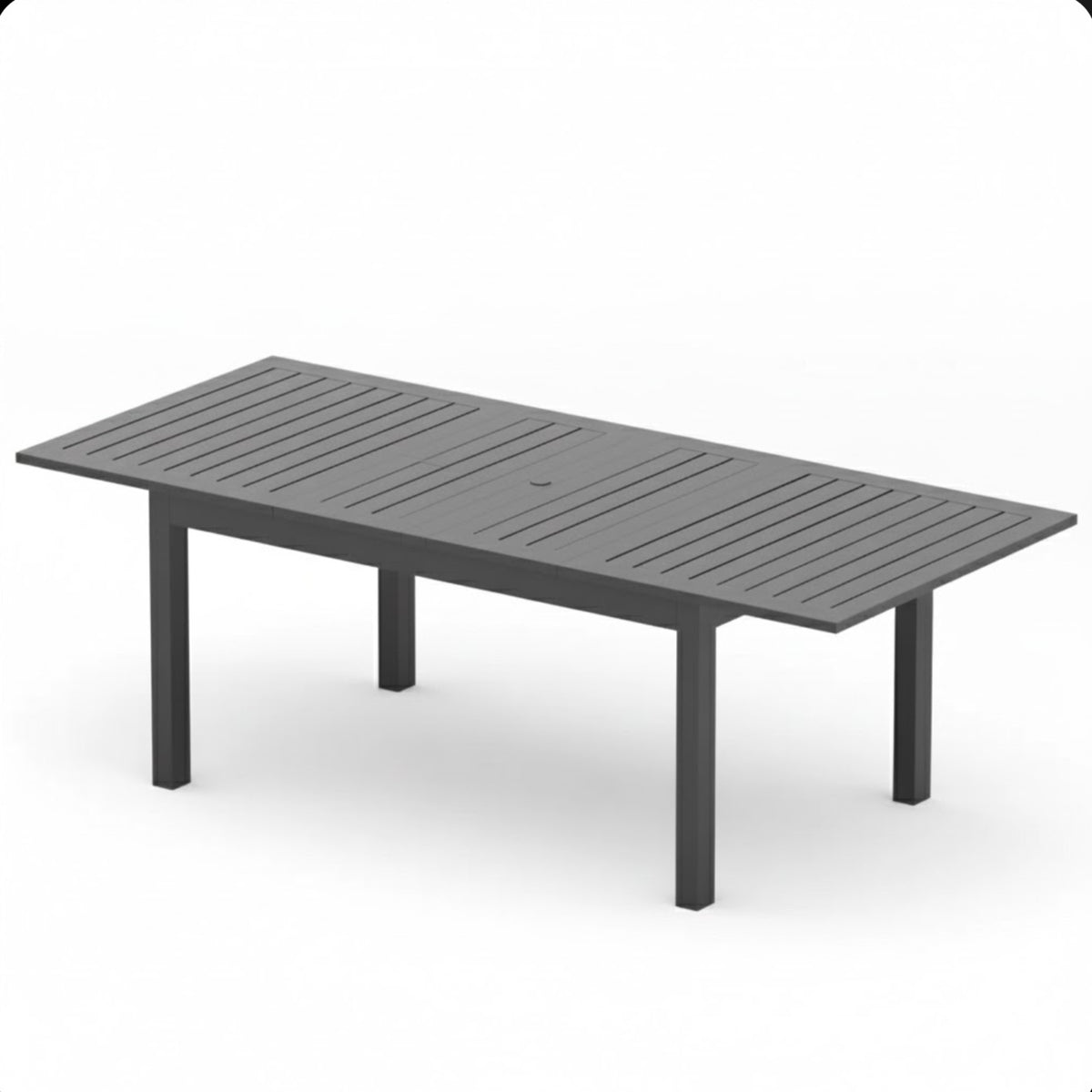 Gray Aluminum Outdoor Dining Table Extendable, 92 in Wide