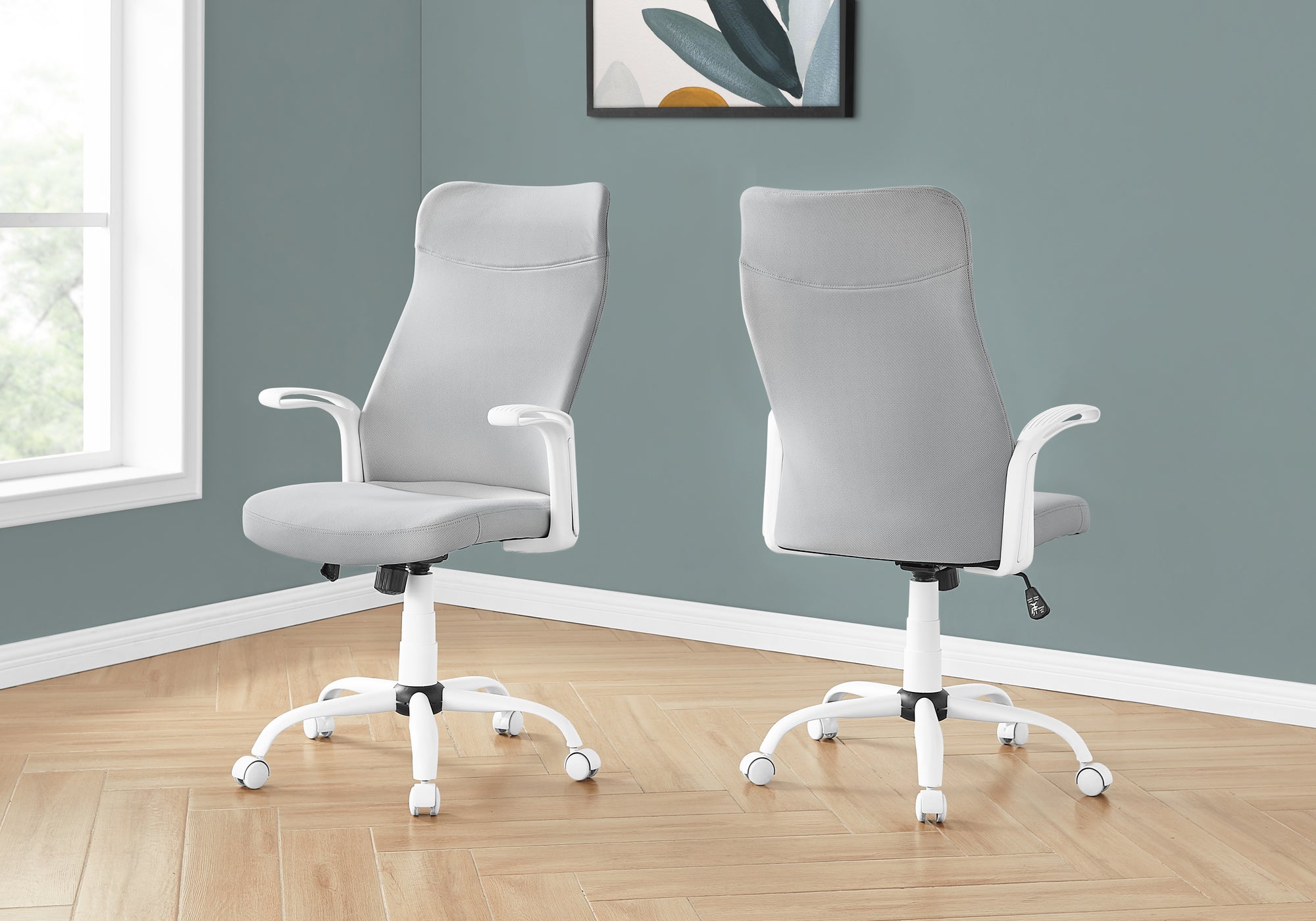 White Fabric Office Chair, High-Back, Headrest, Swivel