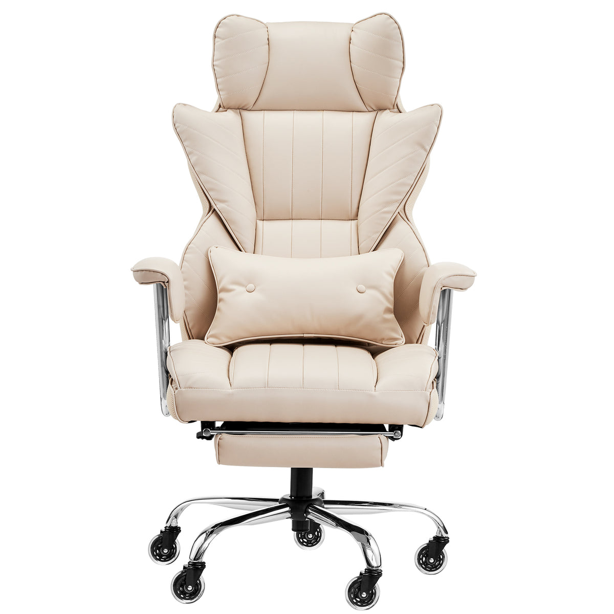 Beige Coffee Vegan Leather Office Chair, Footrest, Reclining, 400 lb