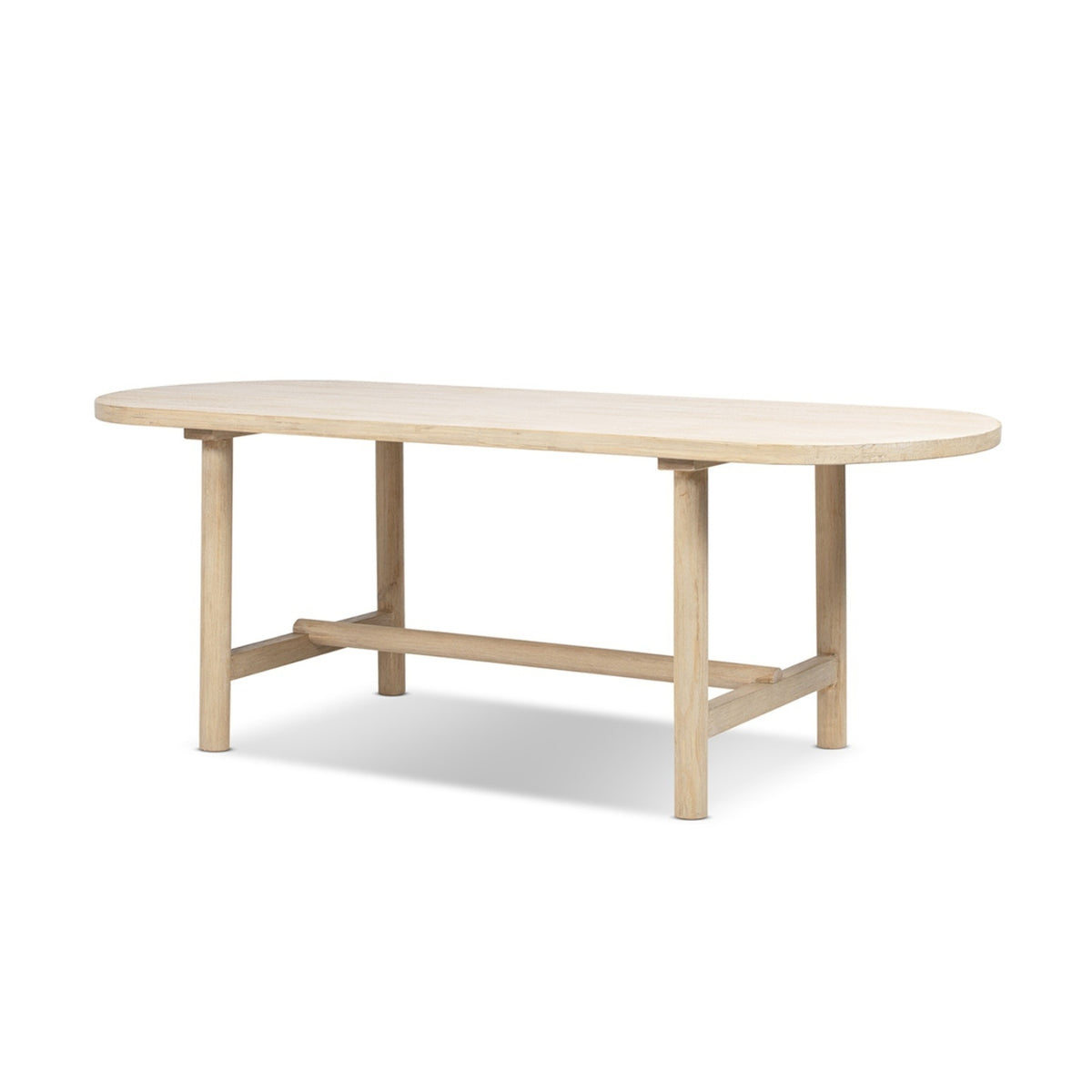Natural cerused pine oval dining table, angled view on white studio background