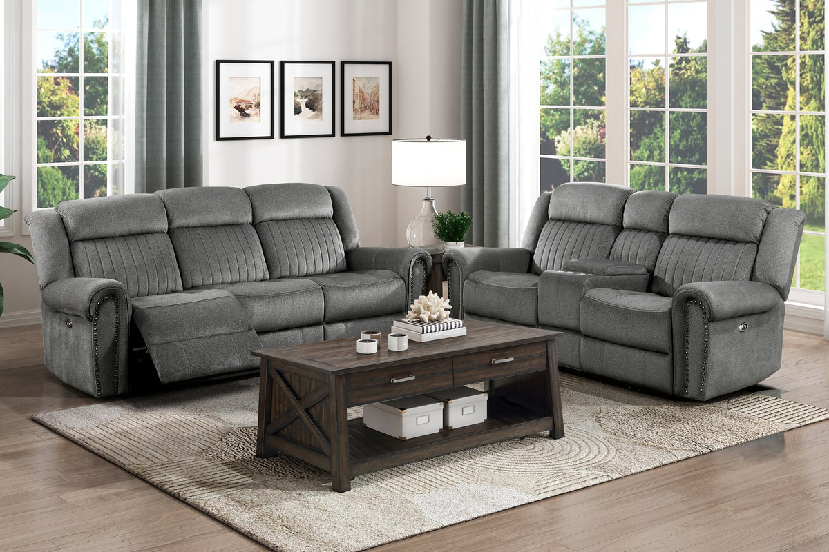 Charcoal Microfiber Power Reclining Sofa and Loveseat Set