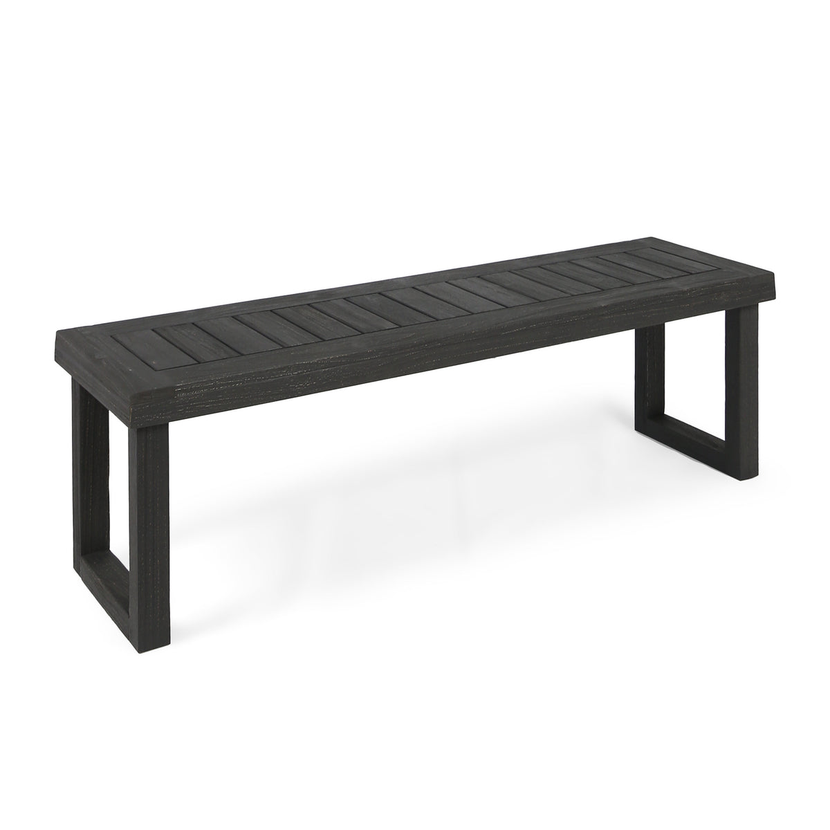 Dark Gray Solid Wood Outdoor Bench, 60 in Wide