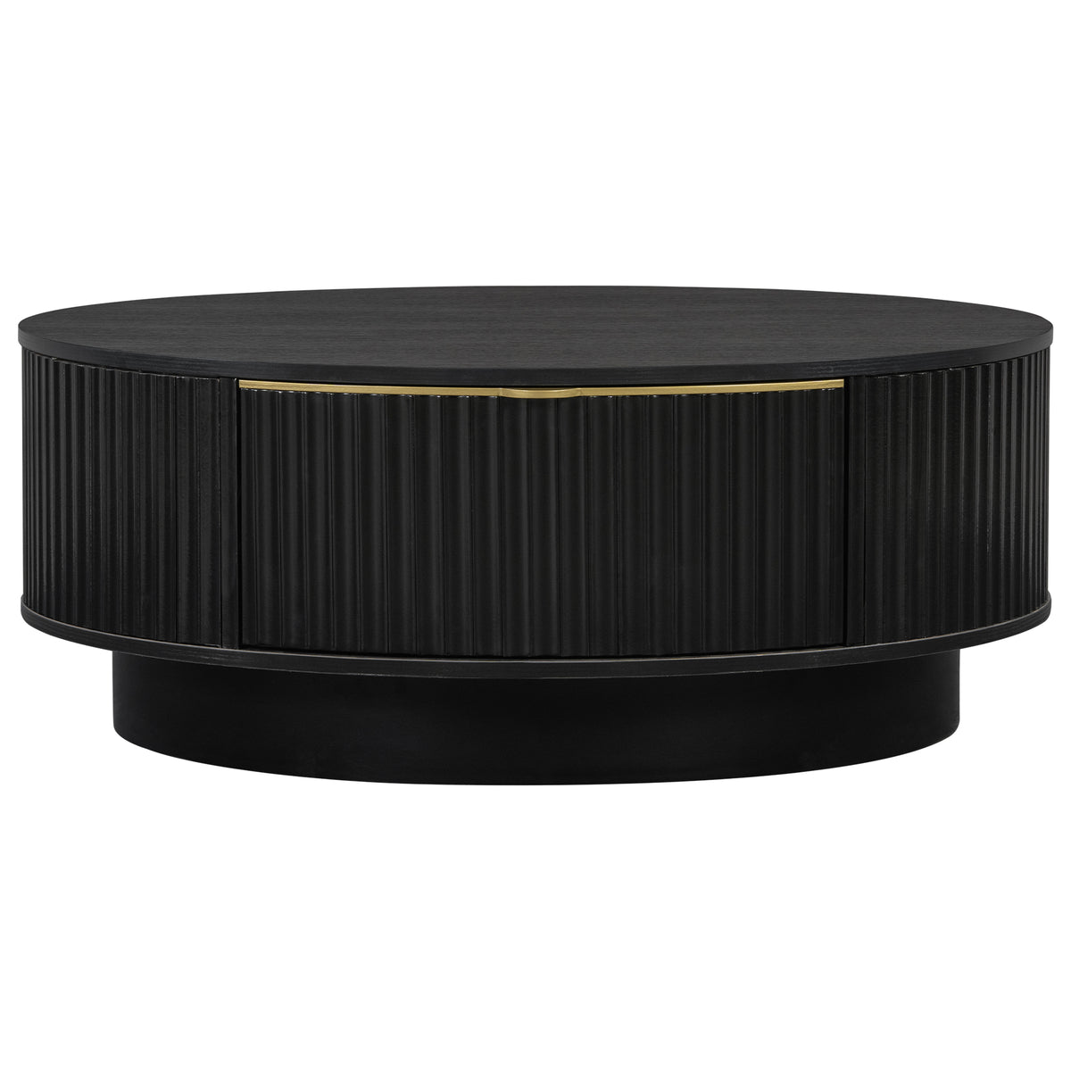 Black Round Fluted Drum Coffee Table with Drawers, 35.4 in