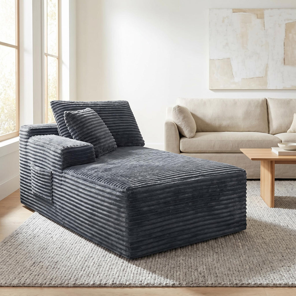 Gray Corduroy Modular 2-Seat Couch, No Assembly, 69 in Wide, Left Arm