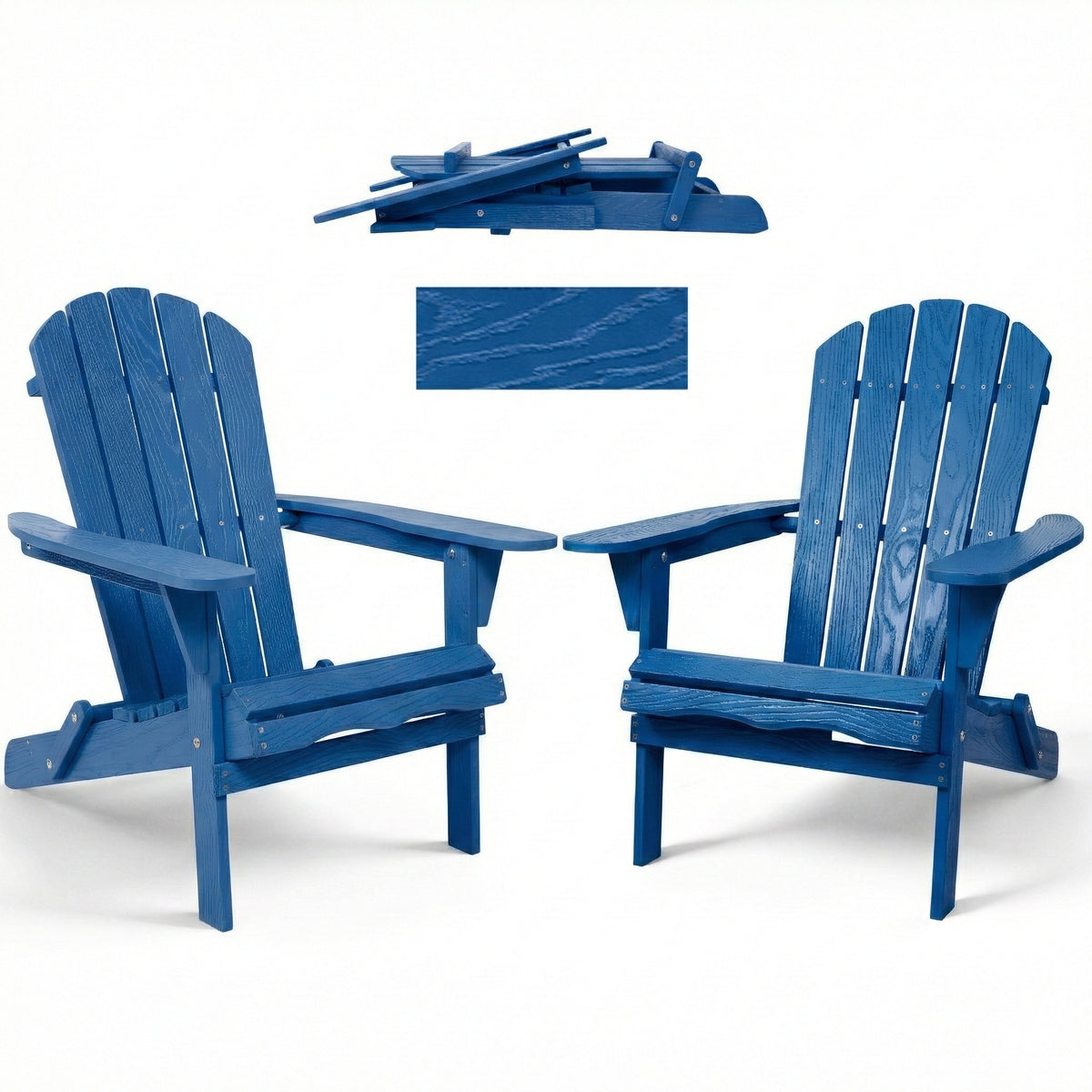 Navy Blue Solid Wood Folding Adirondack Chair, Set of 2