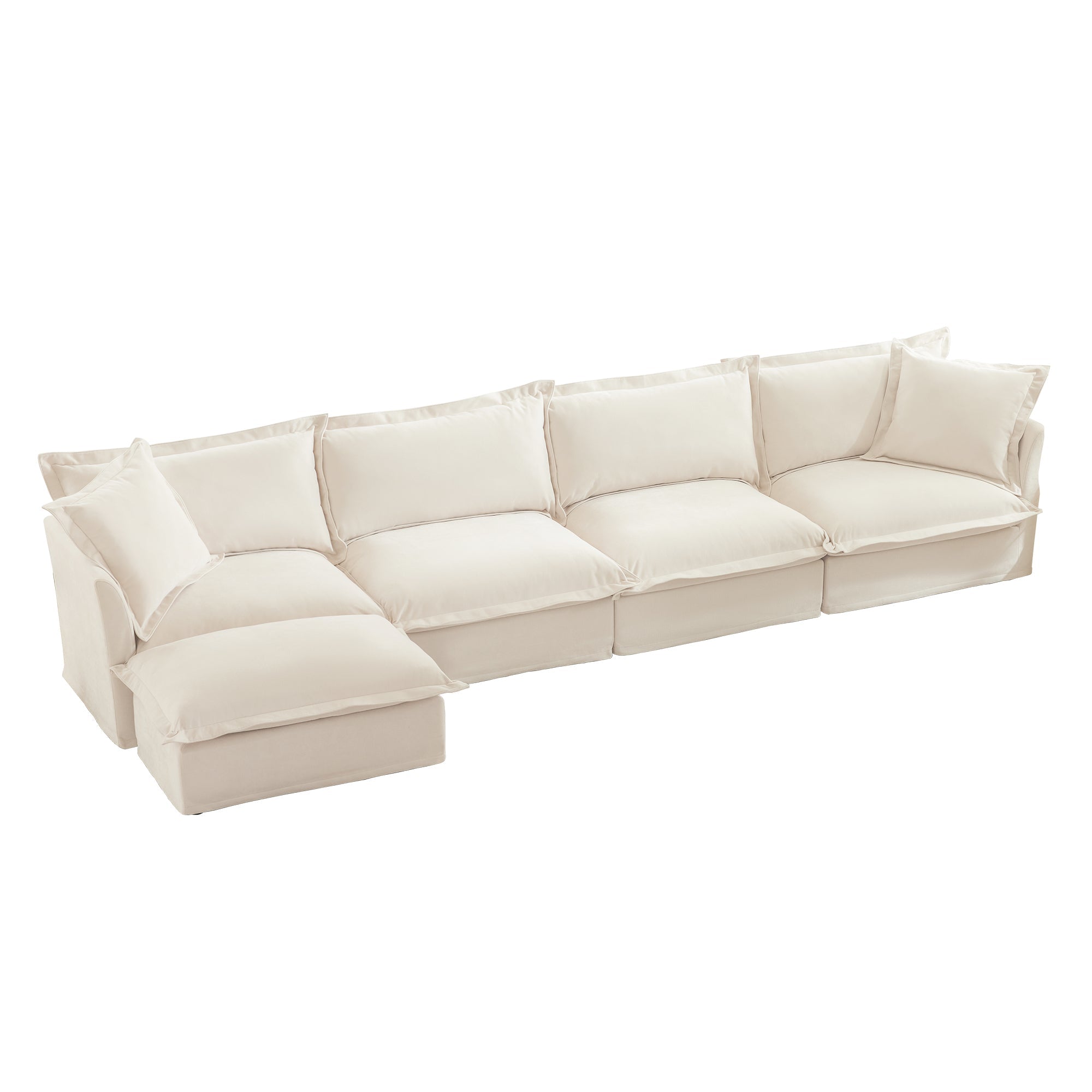 Fluffy 4-Seat Modular Sofa in Chenille Cream #OttOnly_1 #Fabric_Chenille Cream