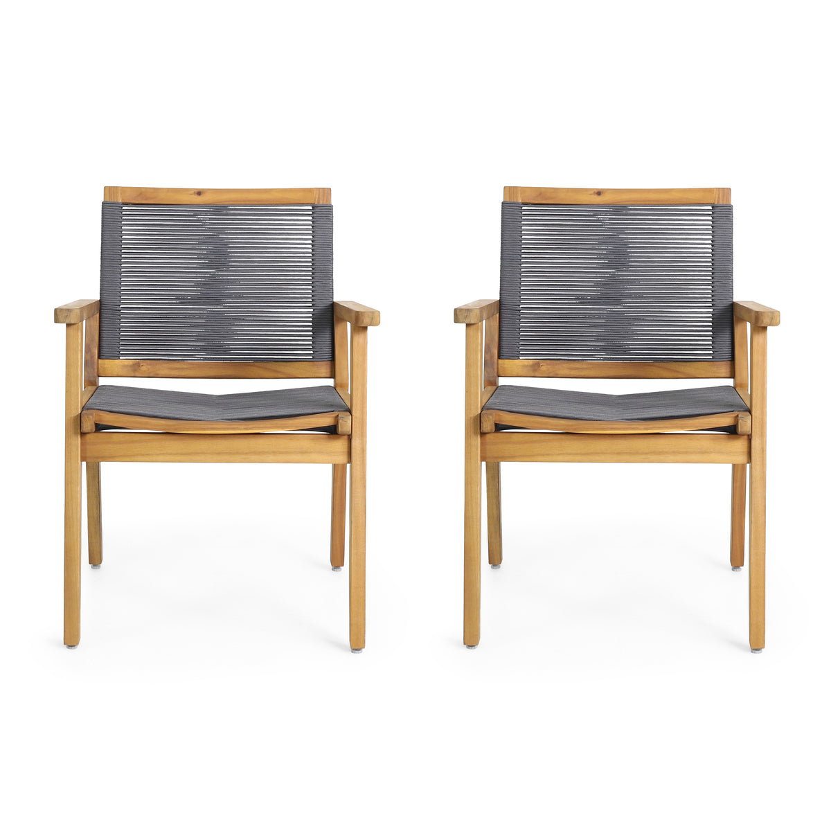 Dark Gray Solid Wood Outdoor Dining Chair, Set of 2
