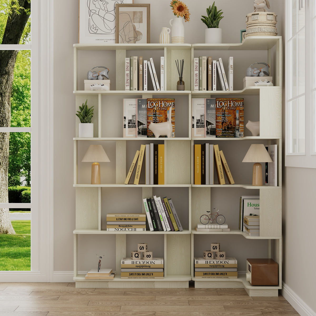 Bookcase, L-Shaped, 64.6 in Tall, Oak