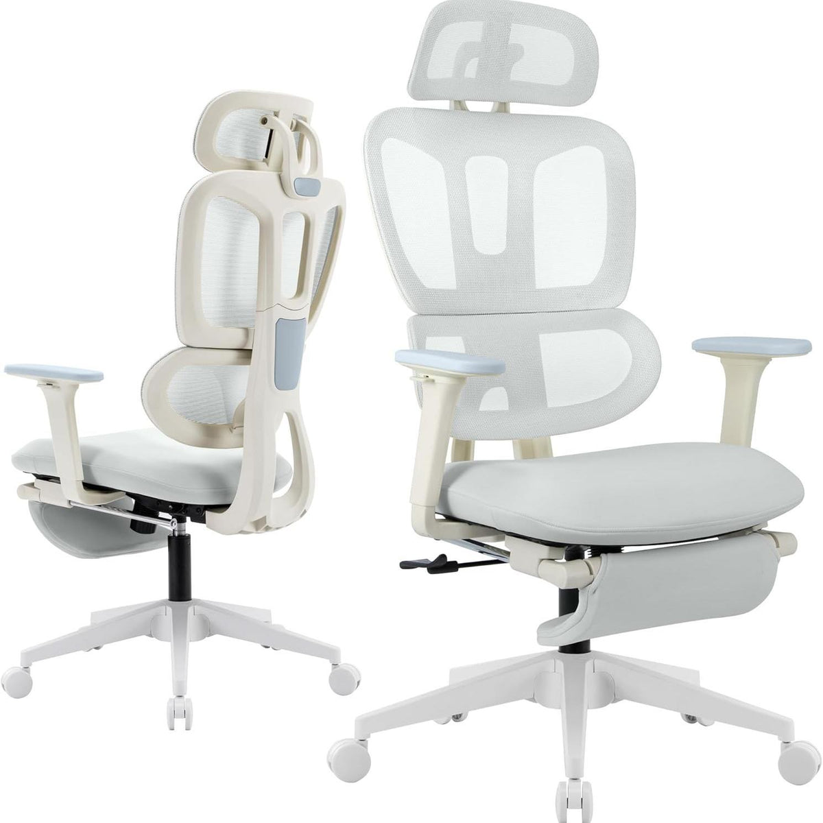 Gray Mesh Office Chair, Footrest, Reclining