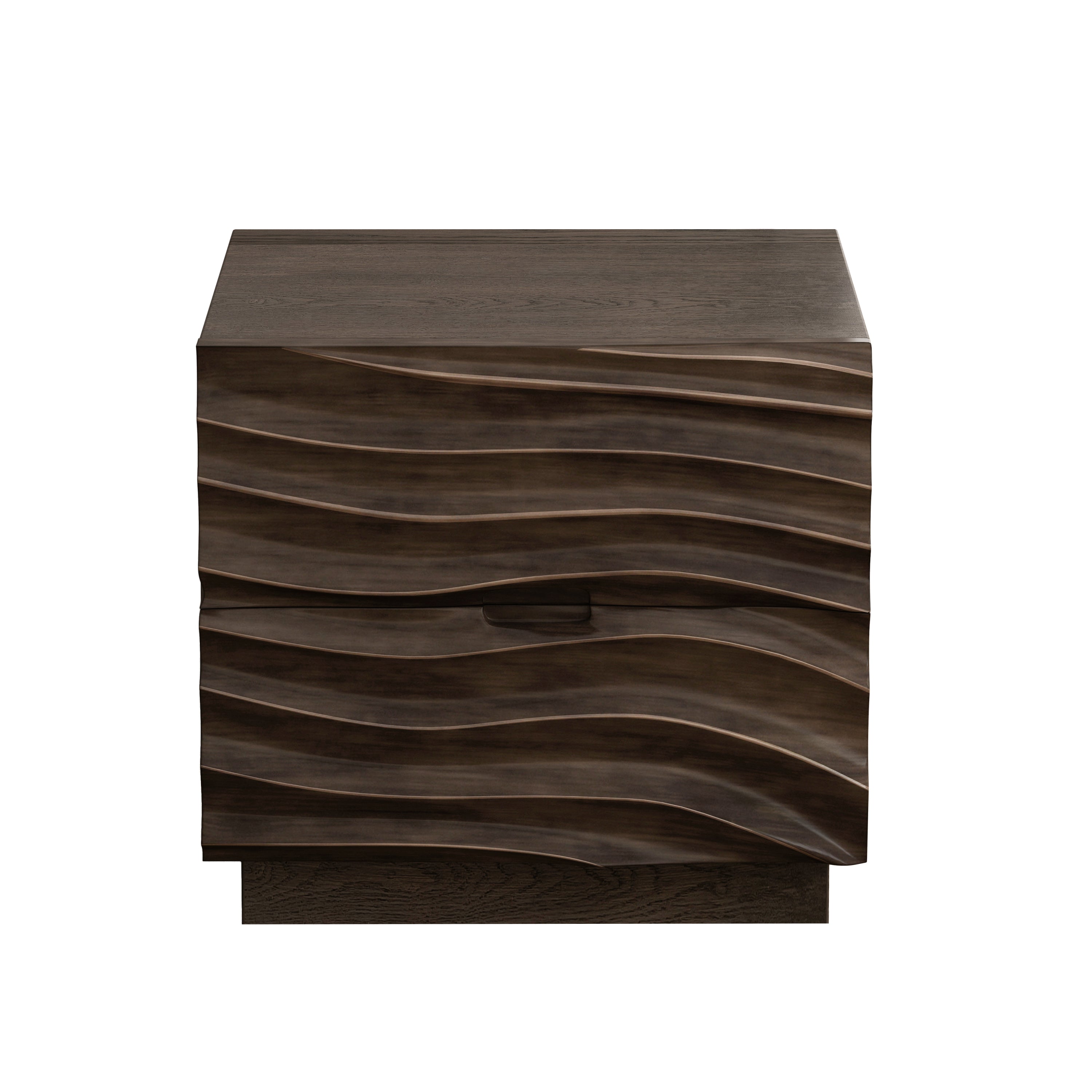 Brown Nightstand with Curved Drawer Fronts, 2 Drawers