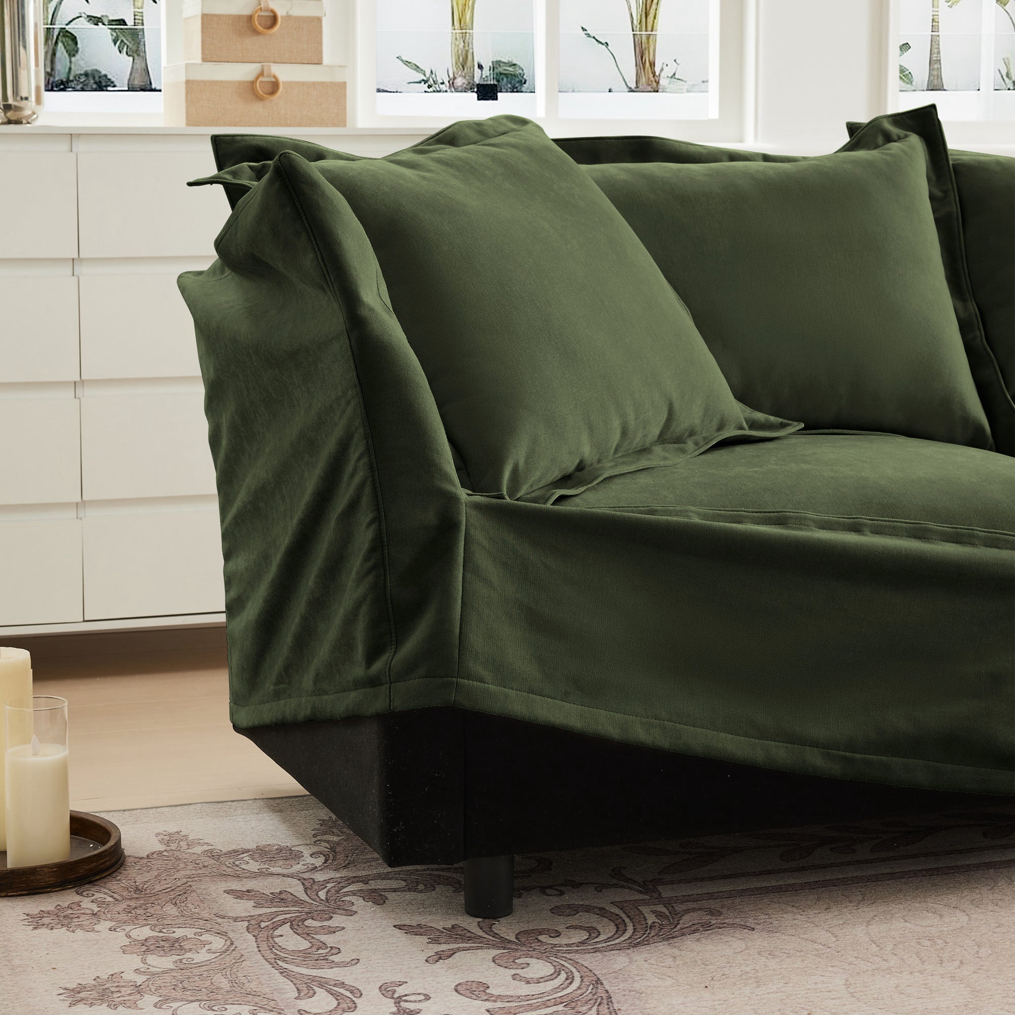Fluffy 2-Seat Modular Sofa in Chenille Olive #Fabric_Chenille Olive