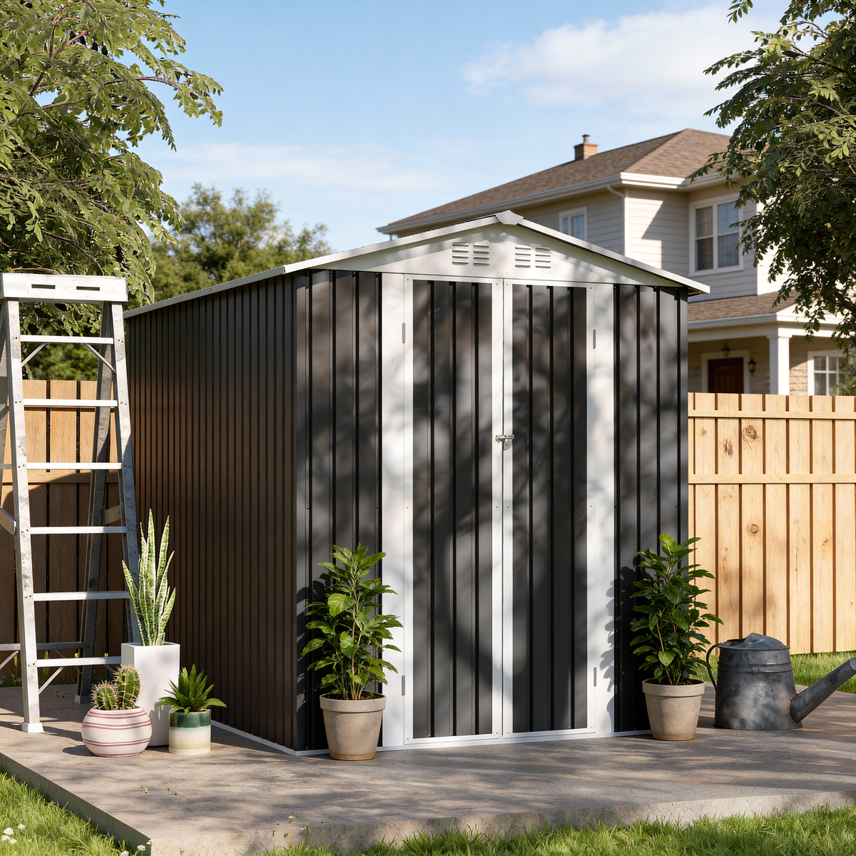 6x9 ft Gray Metal Storage Shed
