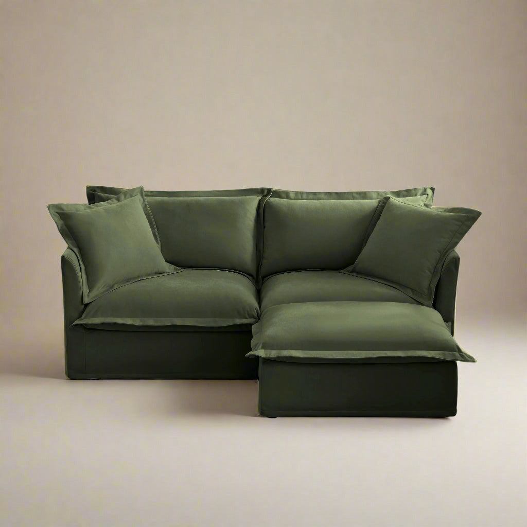 Fluffy 2-Seat Modular Sofa in Chenille Olive with 1 ottoman #OttOnly_1 #Fabric_Chenille Olive