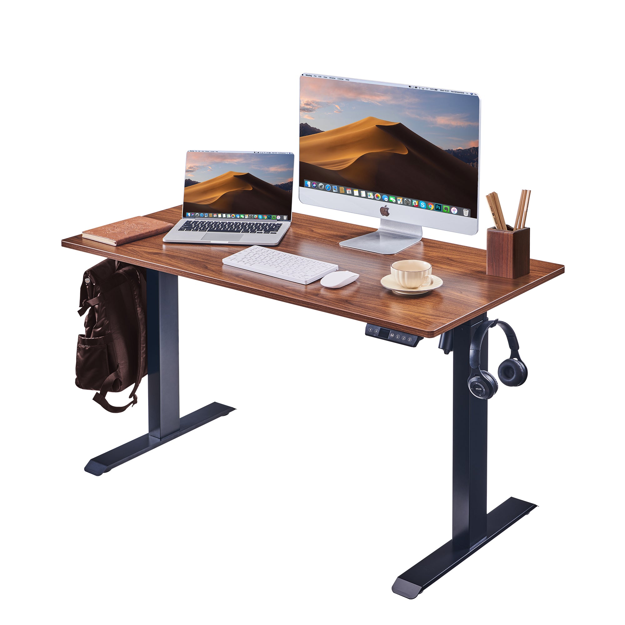 Electric Standing Desk, 48 in, Dark Walnut
