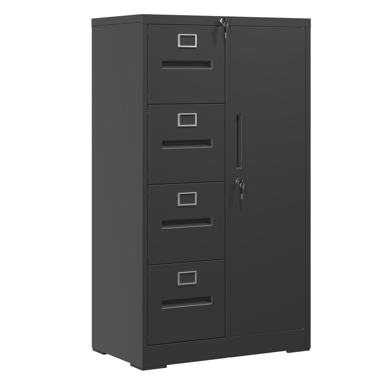 File Cabinet, 4 Drawers, Doors, Locking, 52.3 in Tall, Black