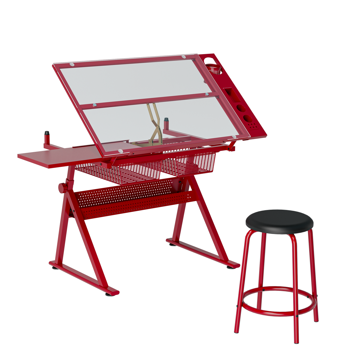 Glass Drafting Table, Red