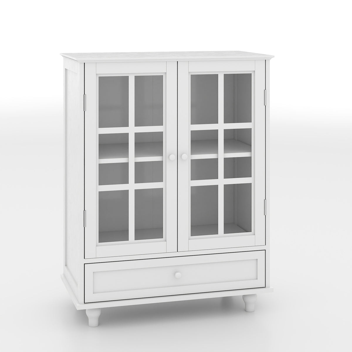 White Glass-Door Sideboard Buffet Cabinet with Drawer