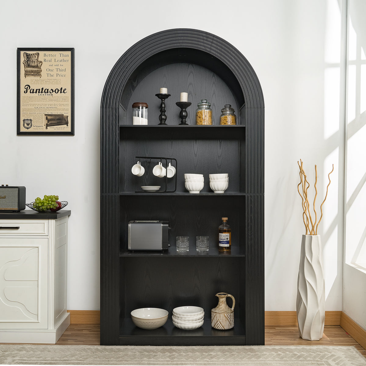 Mid-Century Bookcase, 4 Shelves, 78.7 in Tall, Black