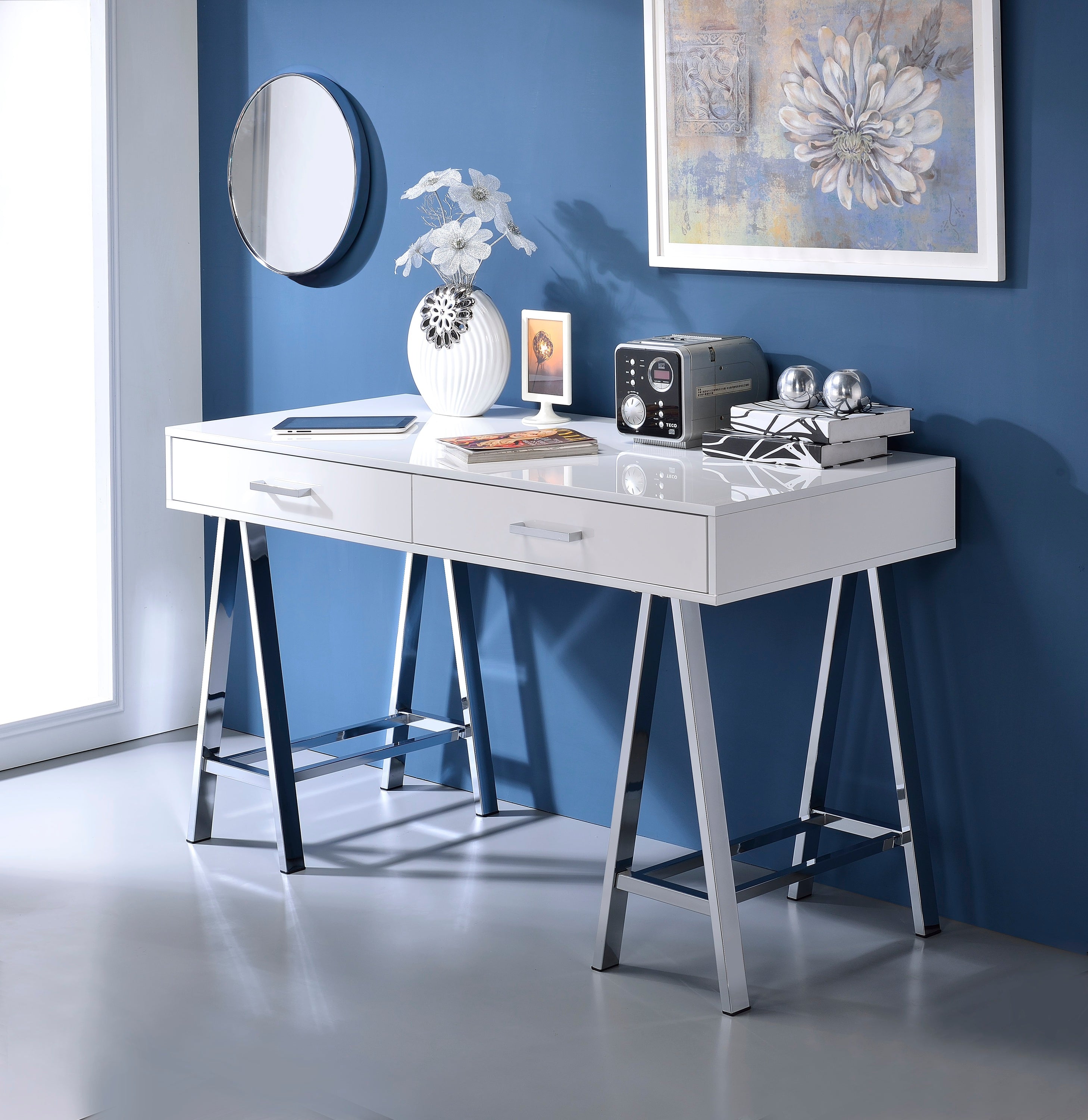 Modern Writing Desk with Charging Station, 54 in