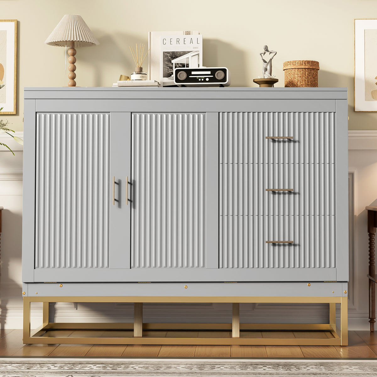 Queen Murphy Cabinet Bed with Metal Base, Gray