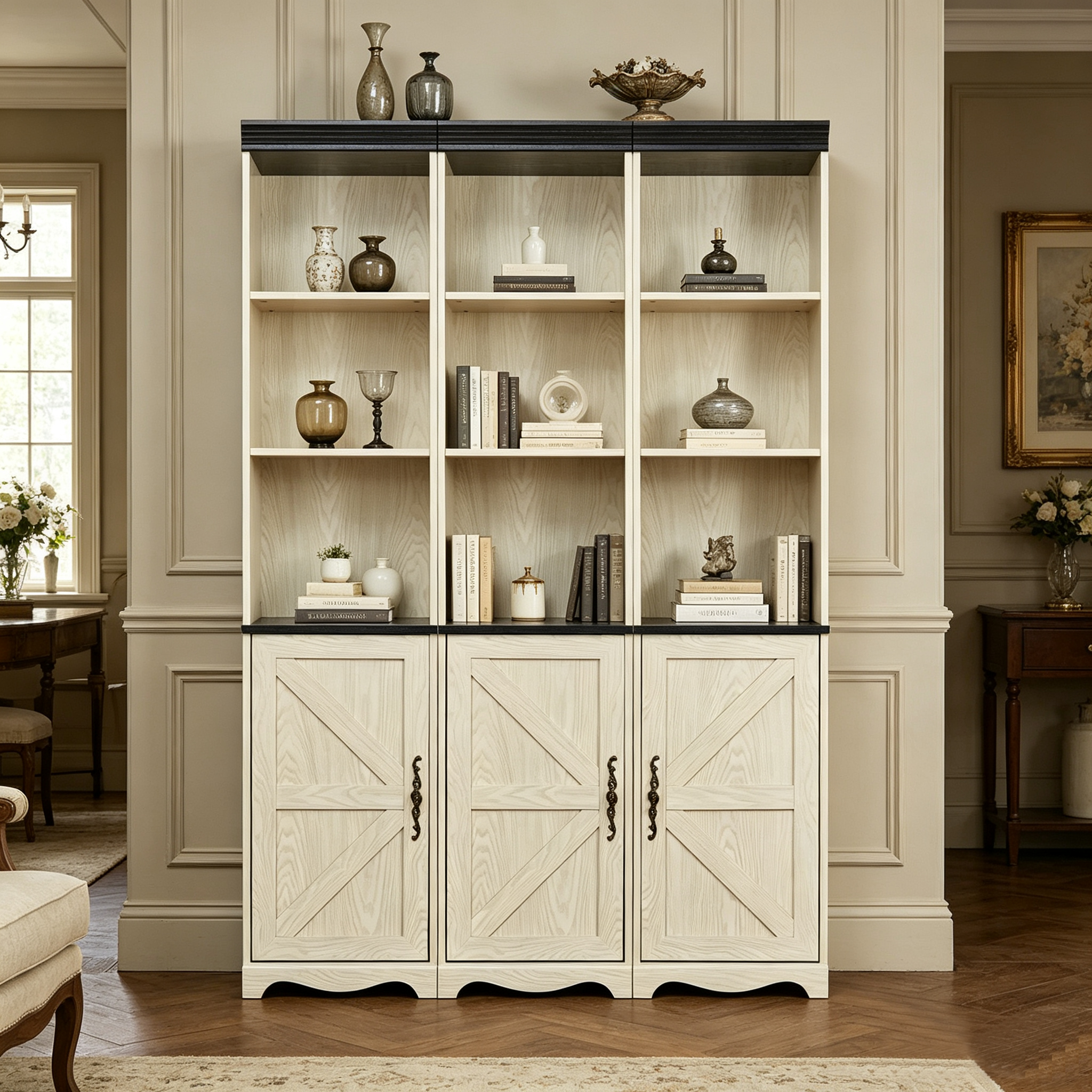 Farmhouse Metal Storage Cabinet, 70.9 in Tall, White