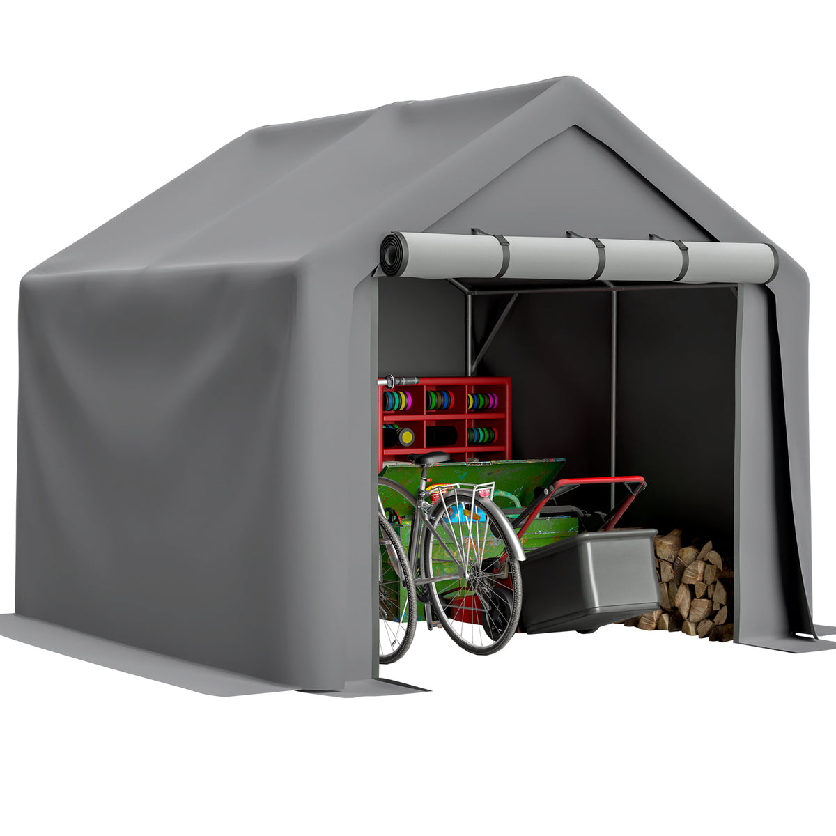 8x8 ft Gray Metal Portable Storage Shelter