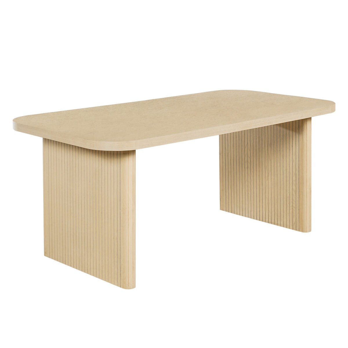 Three-quarter view of the natural oak ribbed-leg dining table on a white studio background