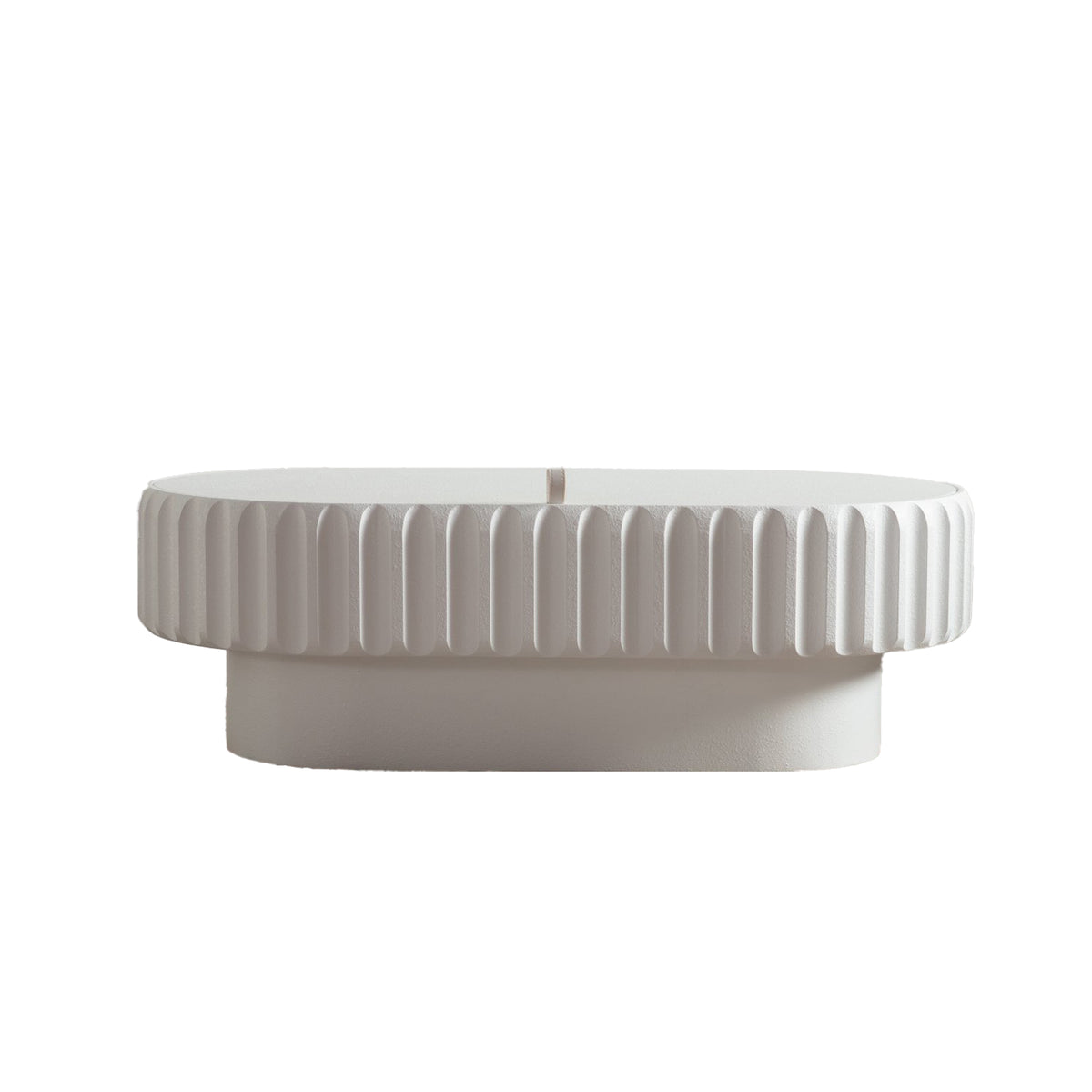 White Fluted Oval Pedestal Coffee Table with Storage, 43.3 in