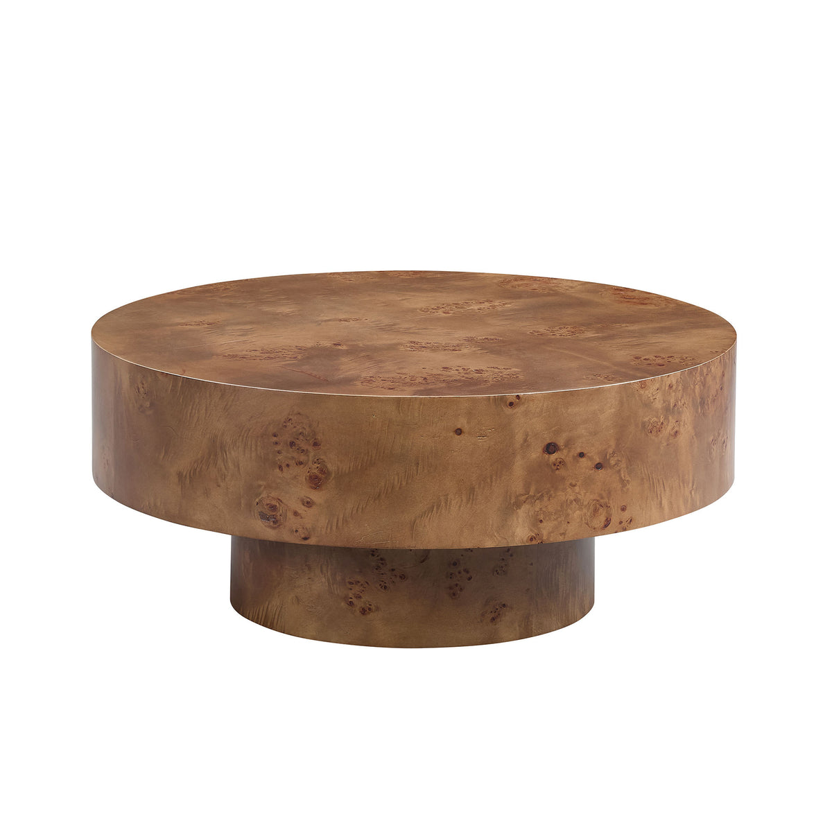 Walnut Burl Wood Round Pedestal Coffee Table, 31.5 in