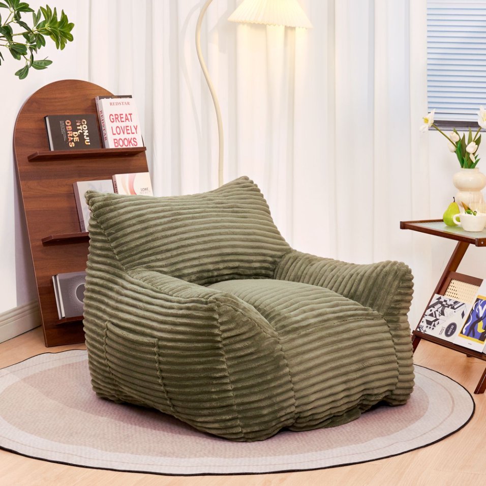Green Corduroy Bean Bag Chair, 41.8 in Wide