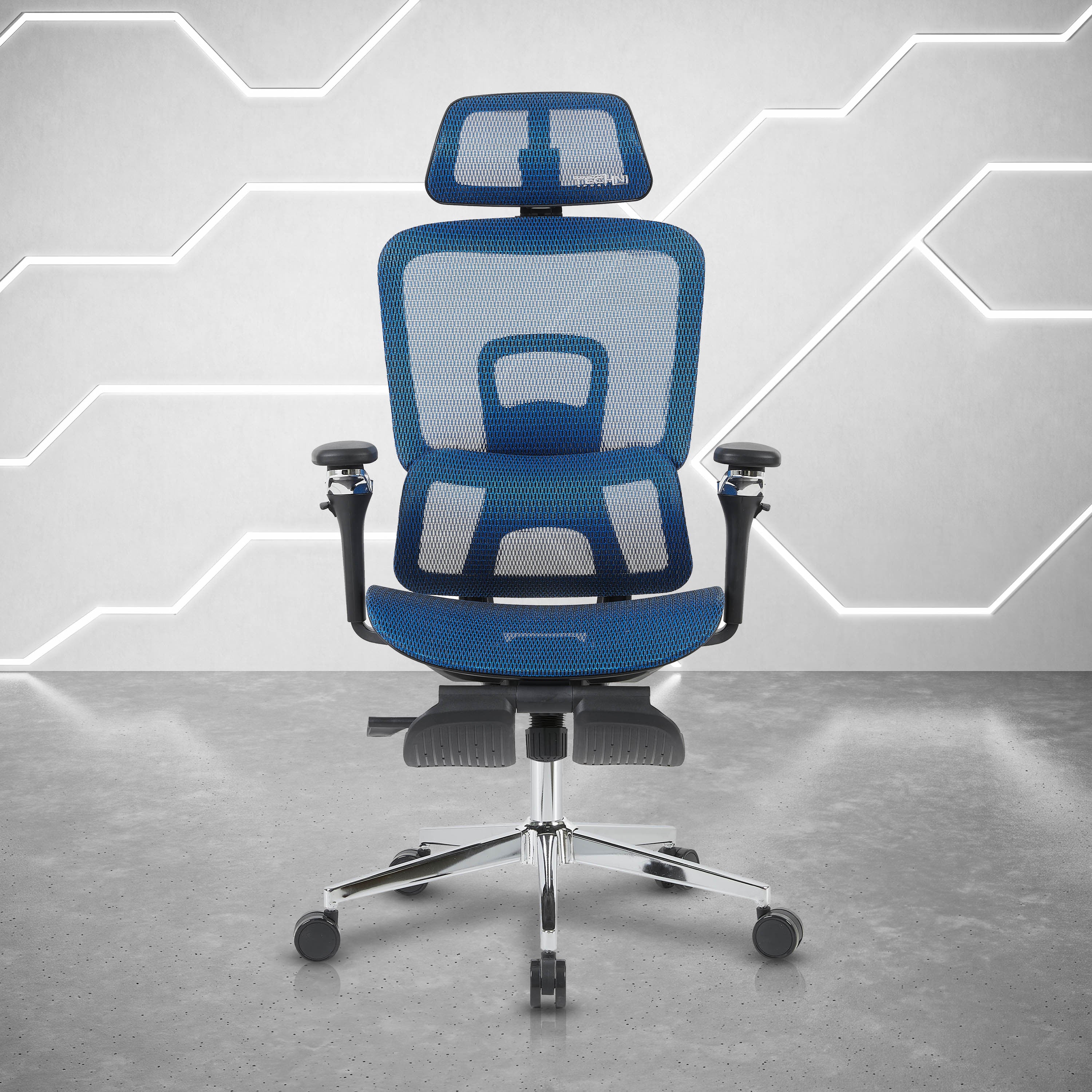 Blue Mesh Office Chair, Footrest, Reclining, 300 lb