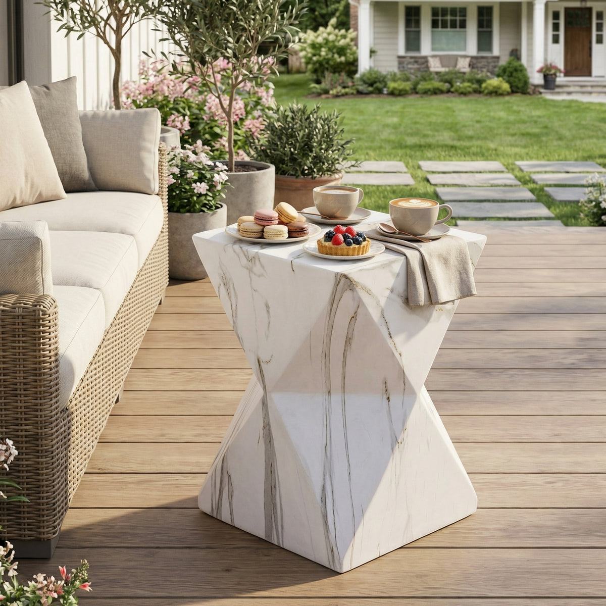 White Outdoor Side Table, 18.5 in Tall, 12.2 in Deep