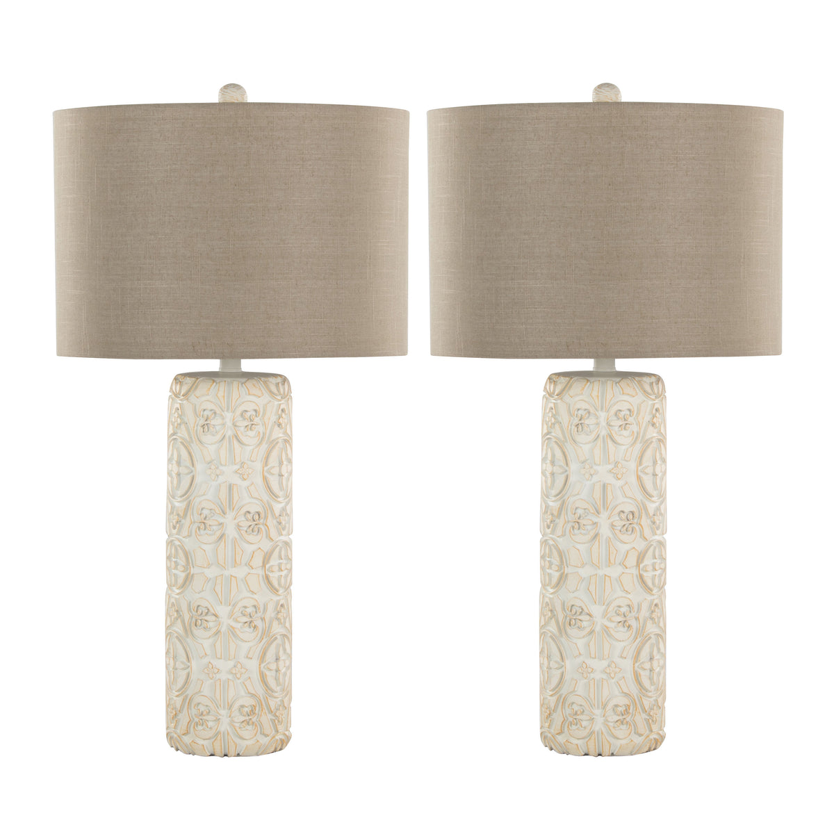 Table Lamp with Linen Shade, Brown Finish