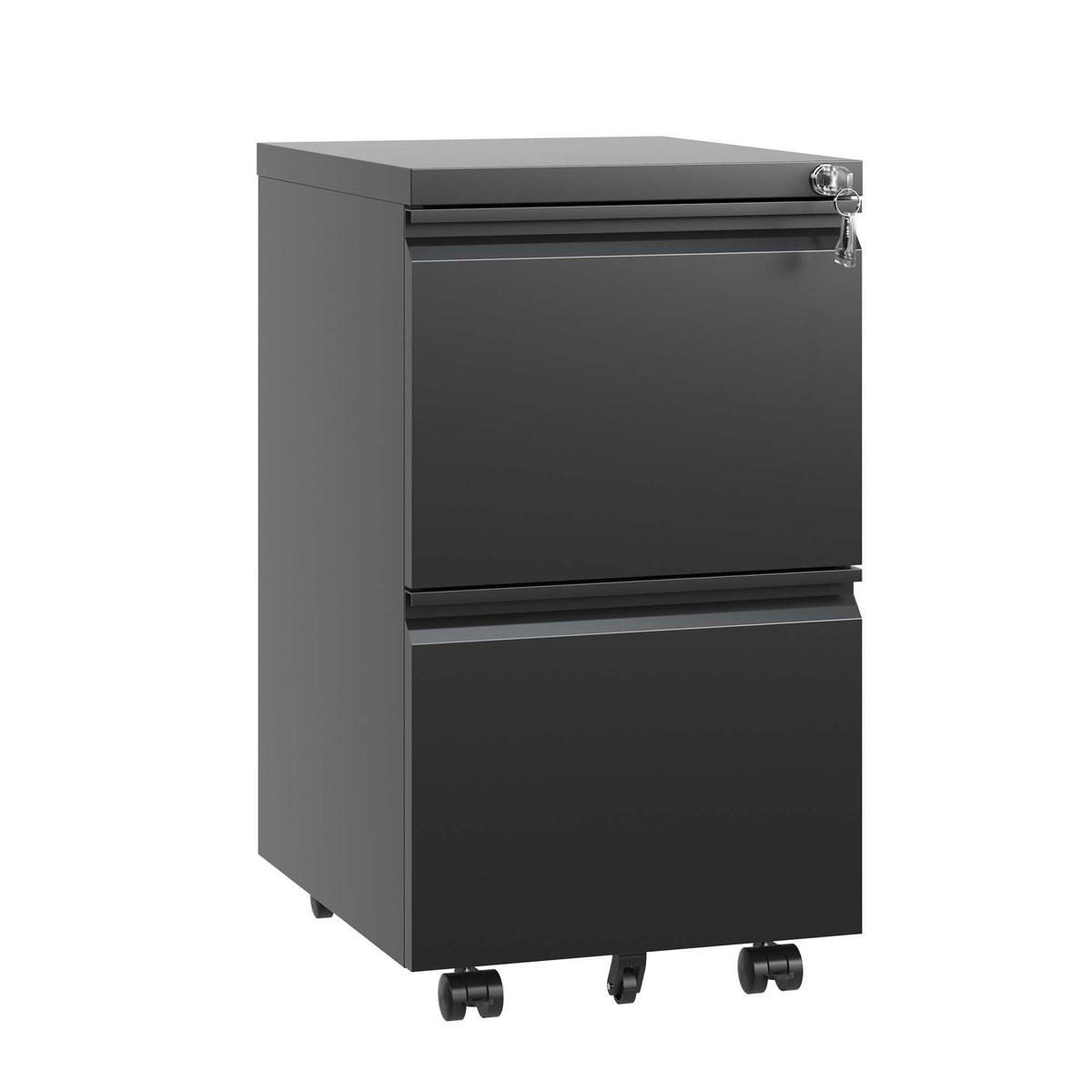 Modern Metal File Cabinet, 2 Drawers, Locking, 25.8 in Tall, Black
