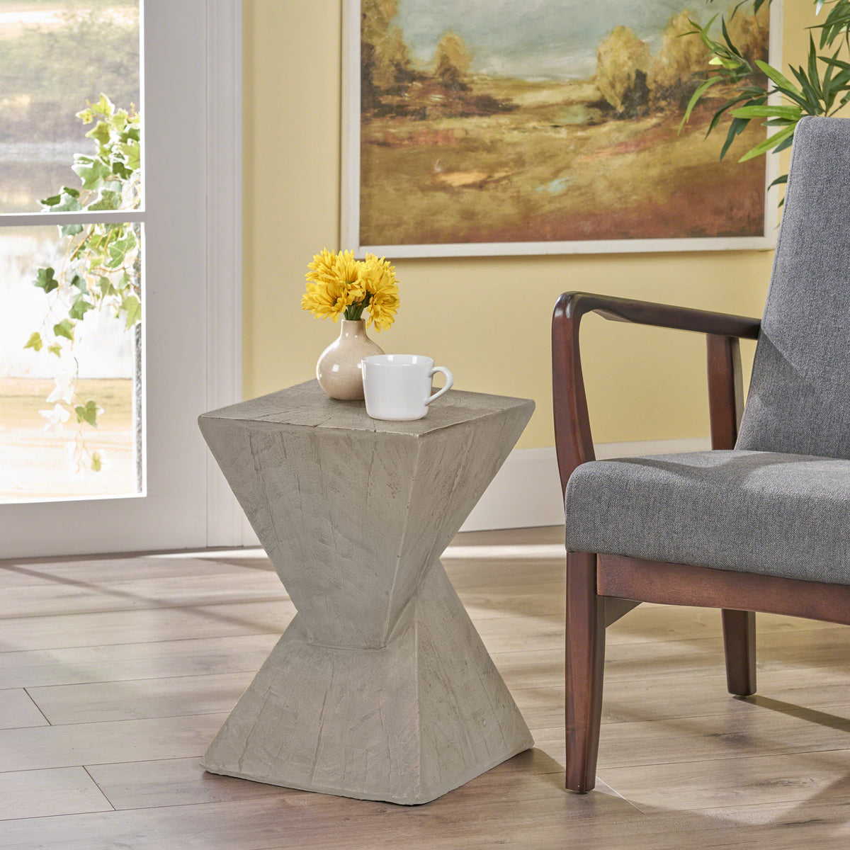 Light Gray Outdoor Side Table, 18 in Tall