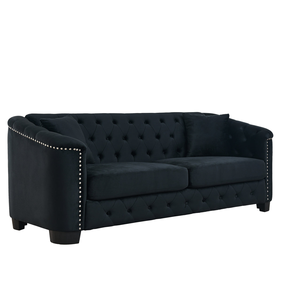 Black Velvet 3-Seat Tufted Chesterfield Sofa, 77 in Wide