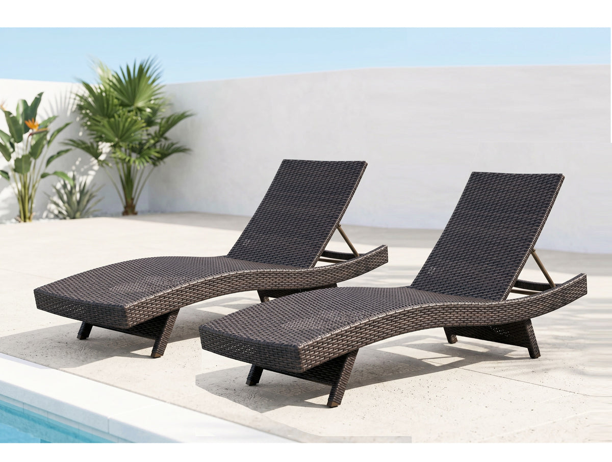Espresso Aluminum Outdoor Chaise Lounge, Set of 2