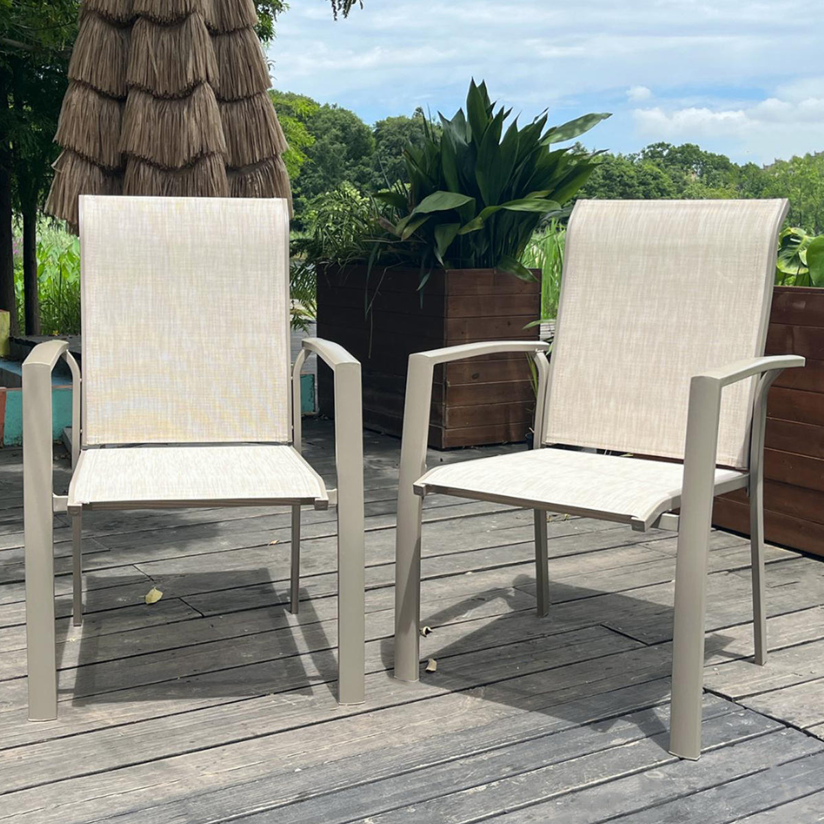 Cream Metal Patio Chair, Set of 2