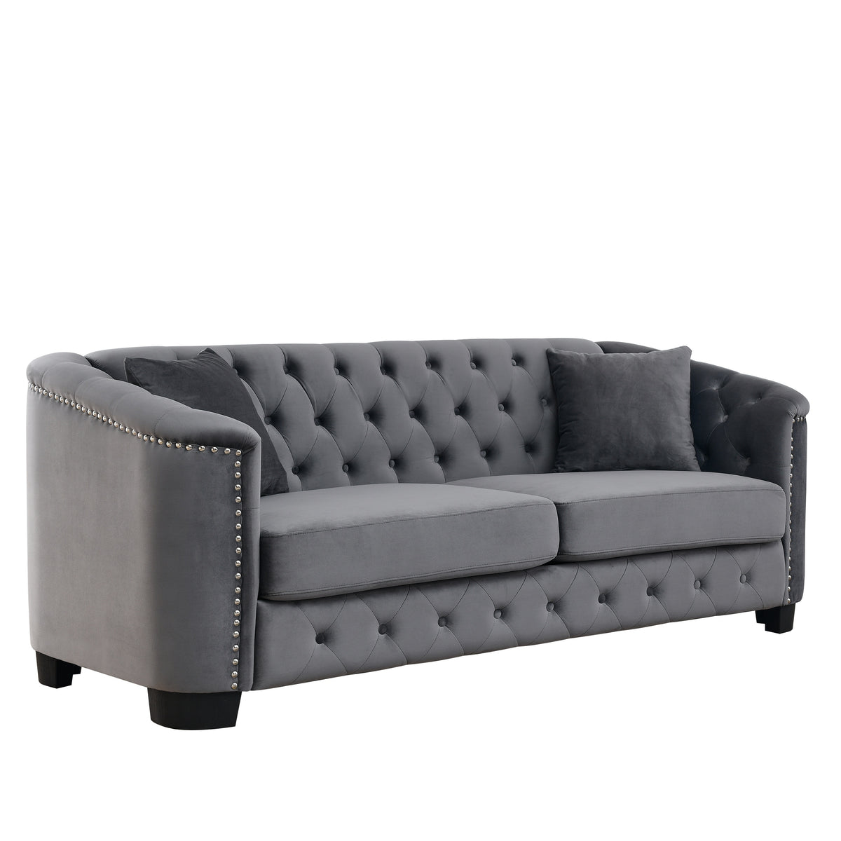 Gray Velvet 3-Seat Tufted Chesterfield Sofa, 77 in Wide
