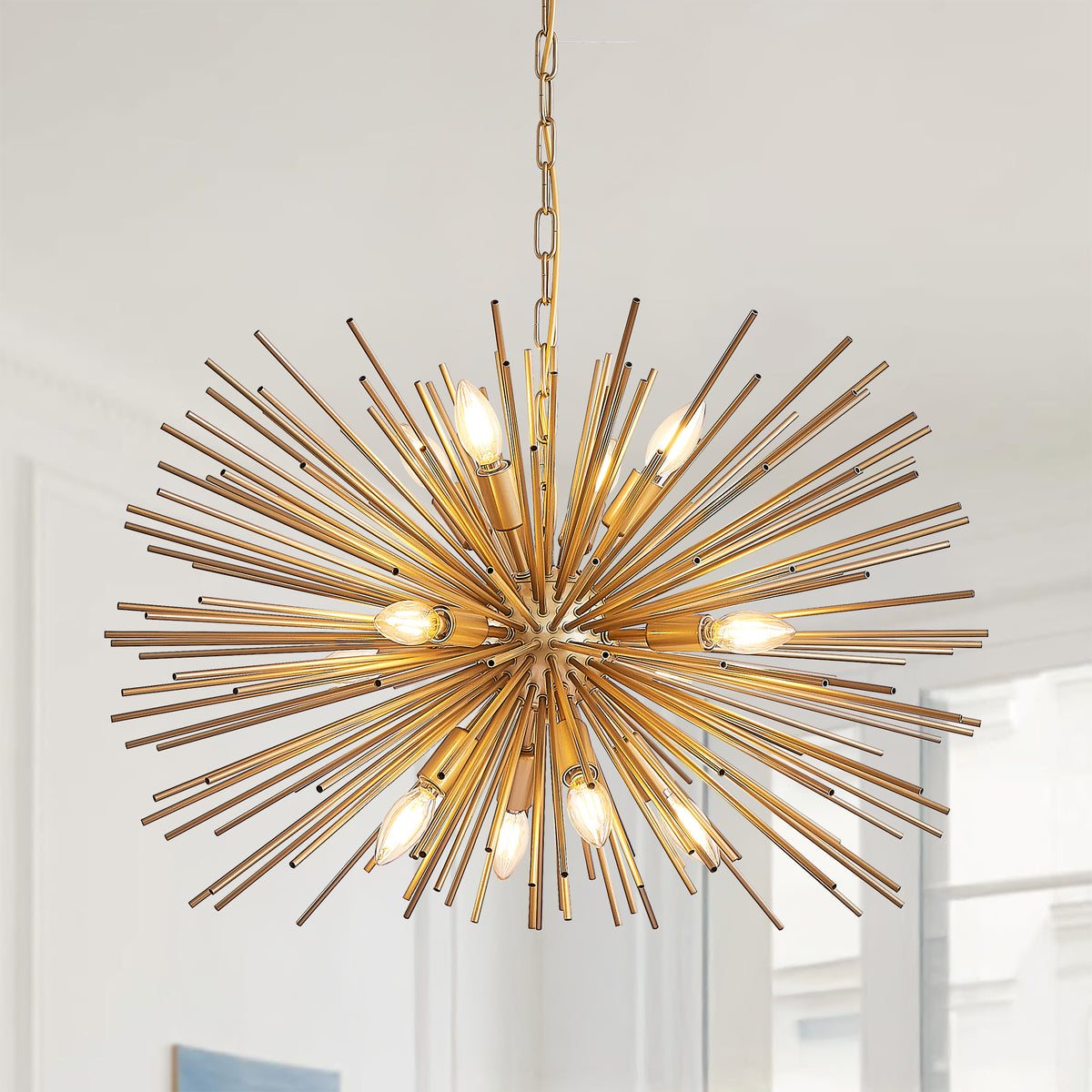 Gold Mid-Century 12-Light Chandelier, 29 in