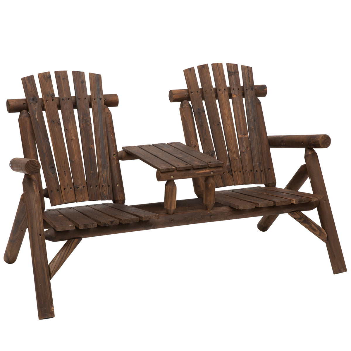 Brown Solid Wood Adirondack Loveseat with Table